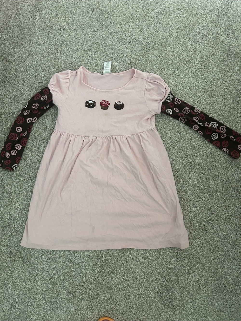 Gymboree Pink Dress with Patterned Long Sleeves and Cupcake Motif